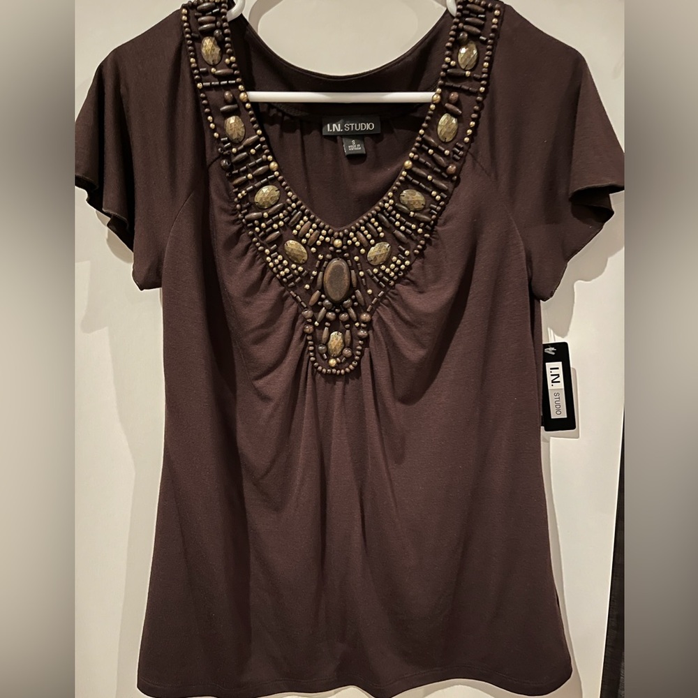 I.N. Studio Beaded Top- Size S